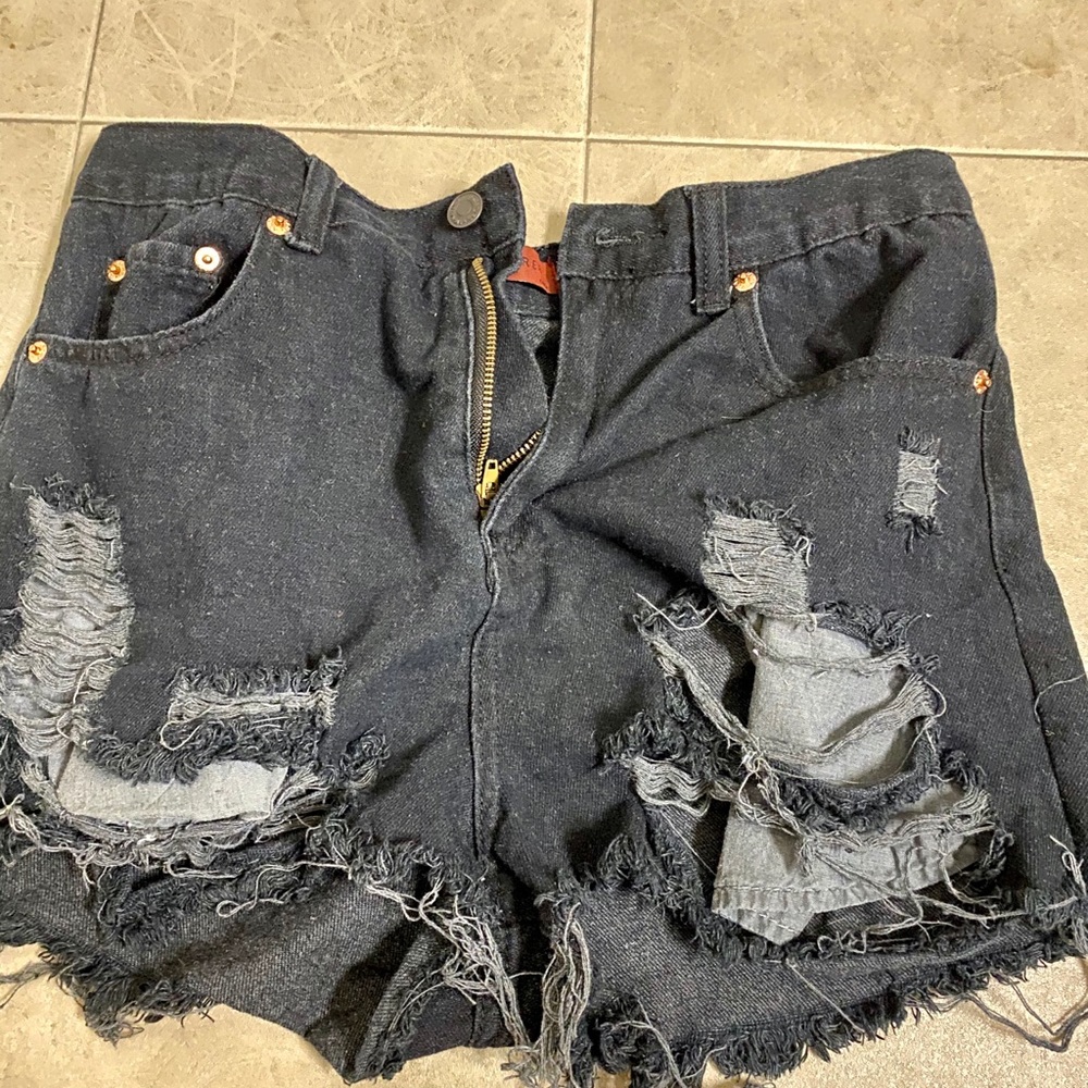 Black denim shorts